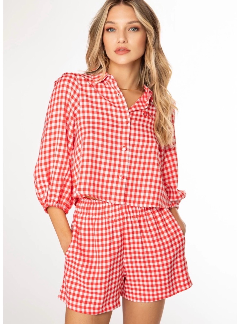 Women's Red Gingham Button-Down Shirt